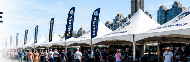 Marine Marketplace exhibitor tents at the show
